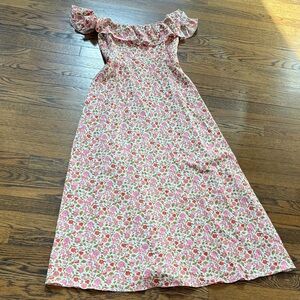 O.P.T. NWT linen/cotton/rayon blend floral off shoulder maxi dress, XS